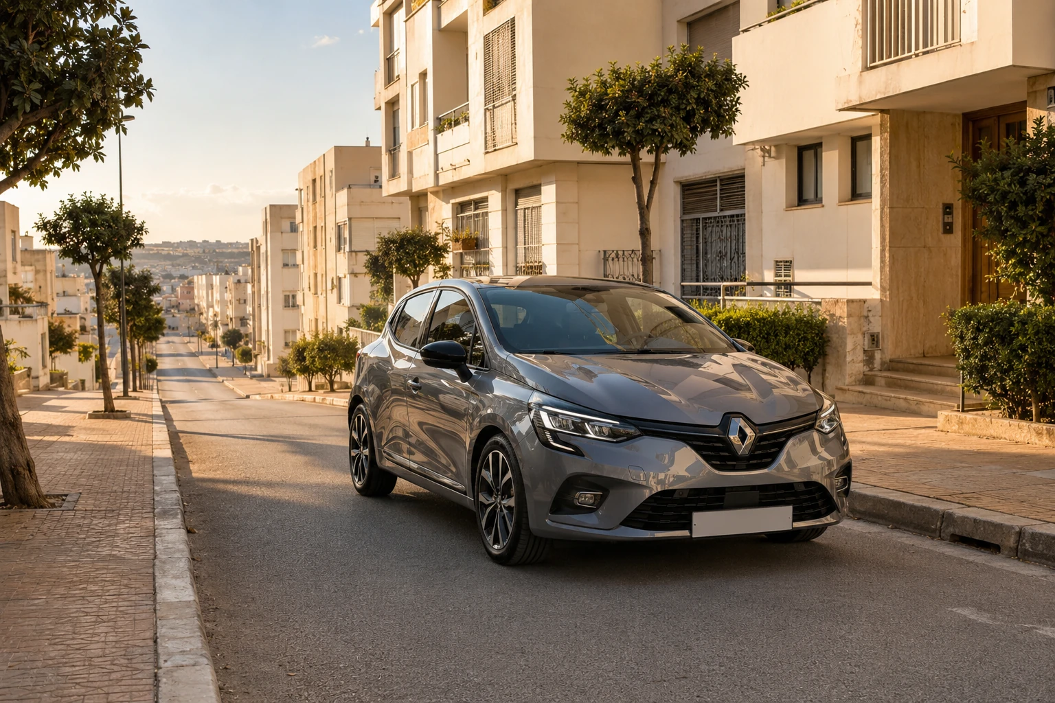 Renault Clio 5 dans une rue résidentielle de Val Fleuri à Tanger