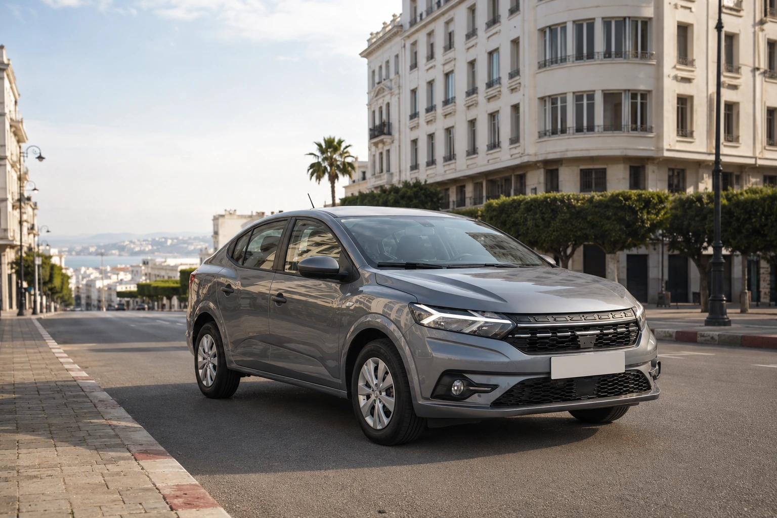 Berline Dacia Logan dans le centre de Tanger près du Boulevard Pasteur