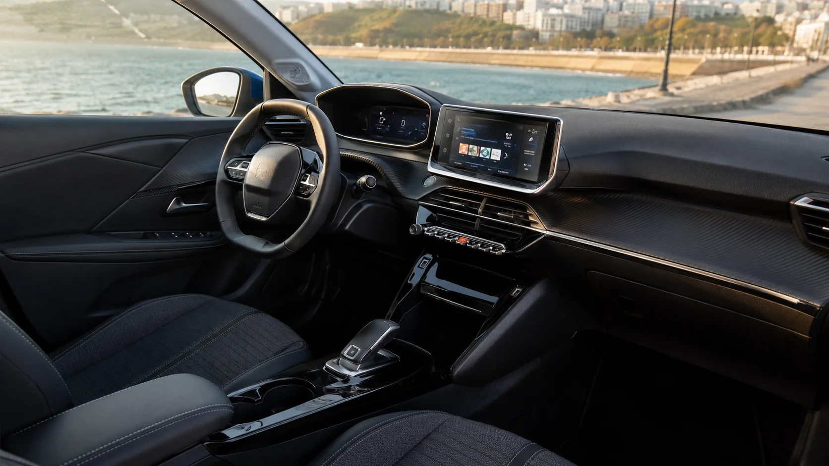 Habitacle d’une voiture automatique de location à Tanger