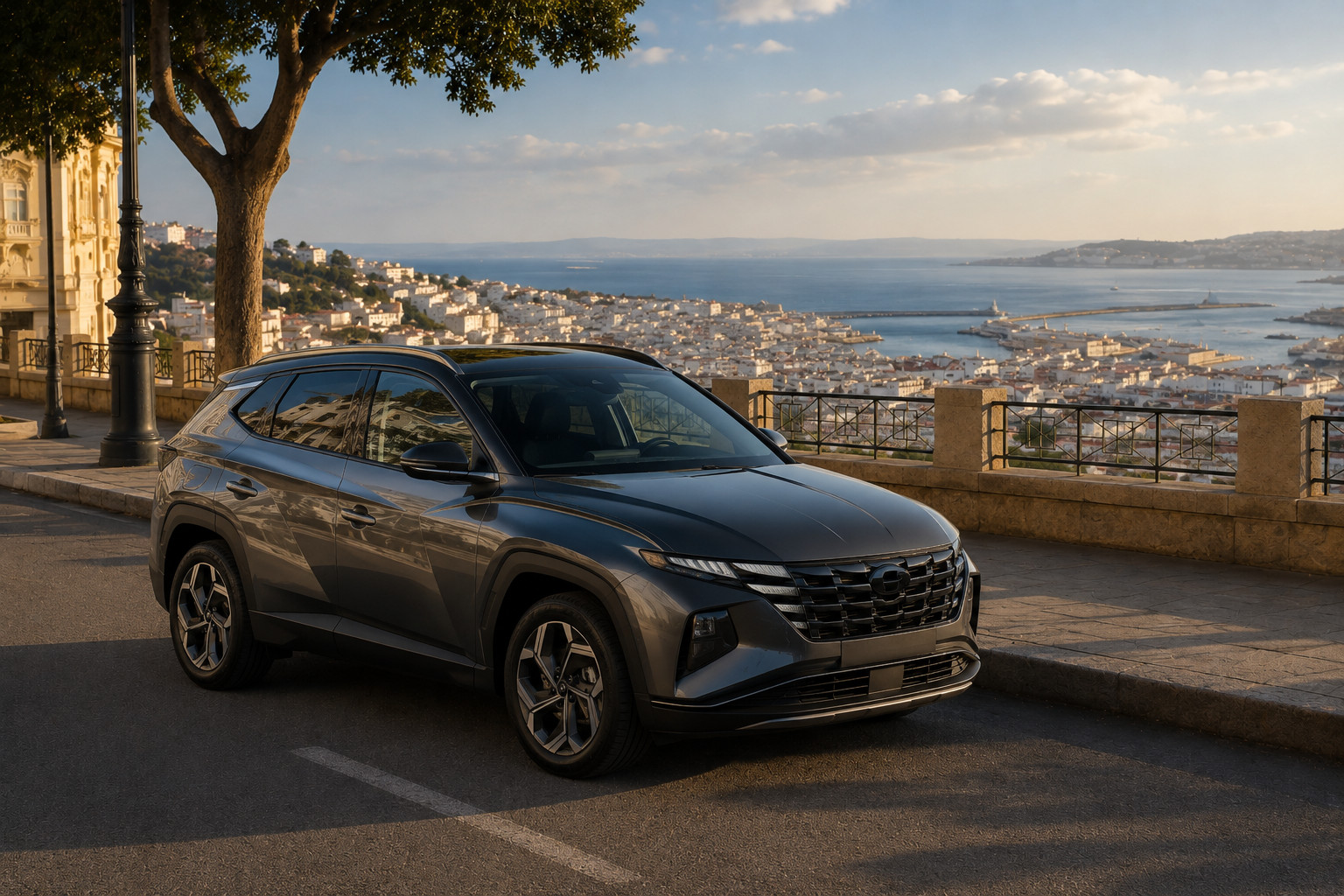 SUV de location à Tanger avec la baie visible depuis le secteur du boulevard Pasteur