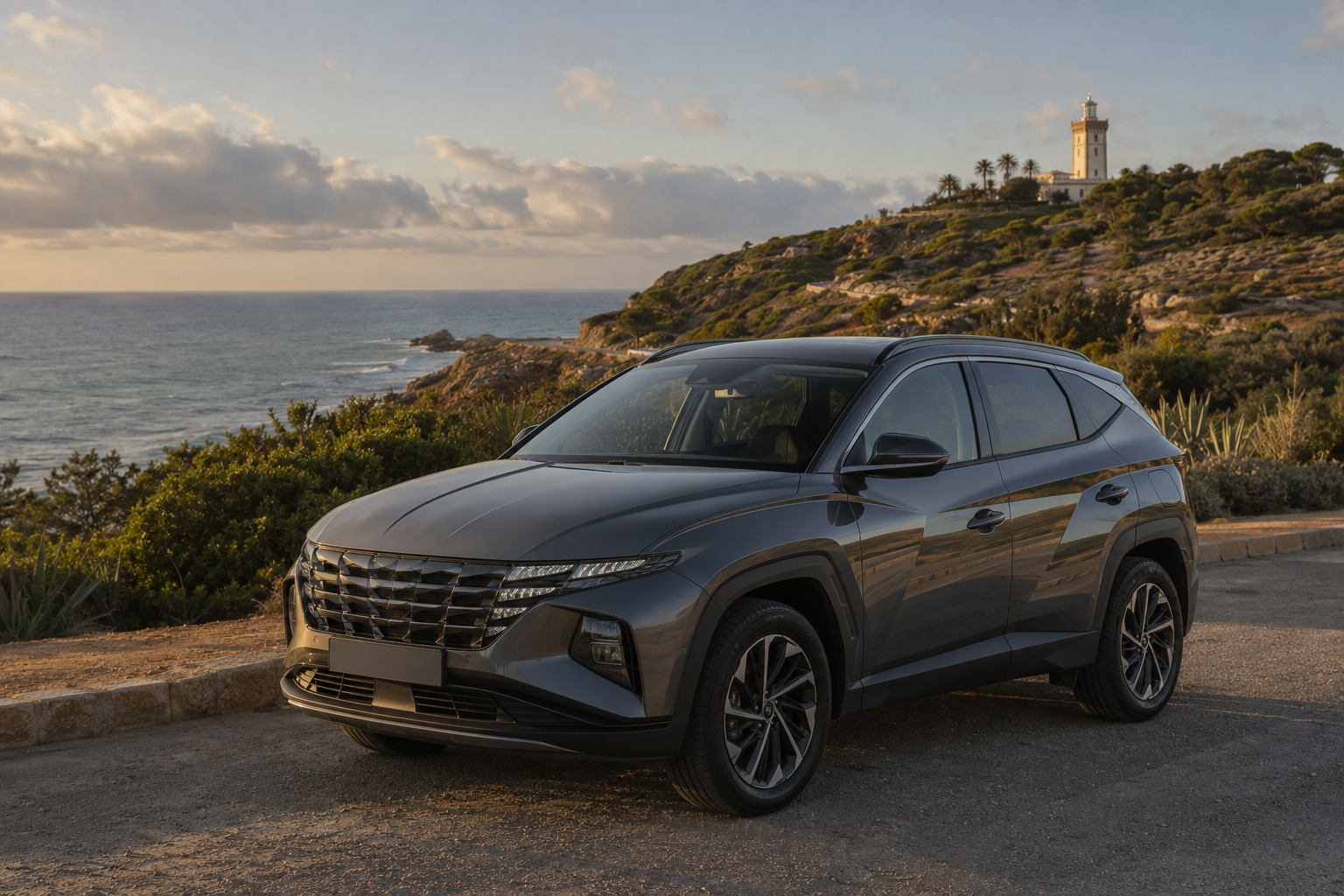 SUV de location FOURM CAR sur une route de Tanger vers Cap Spartel
