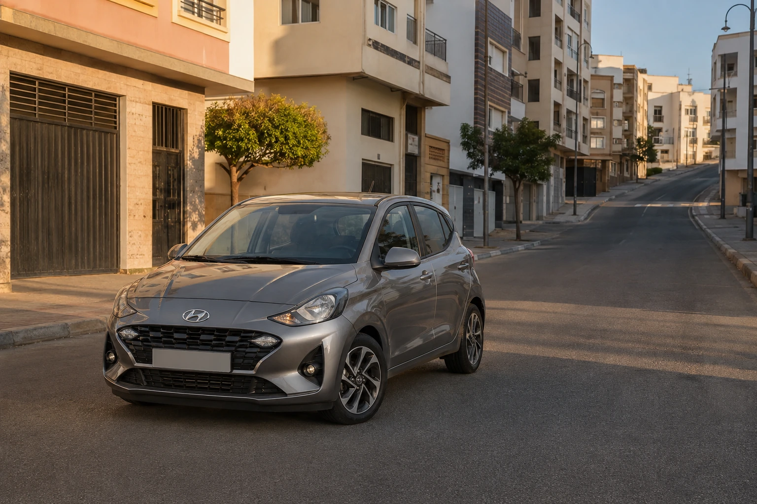 Hyundai i10 automatique de location dans un quartier de Tanger près d’Ahlan