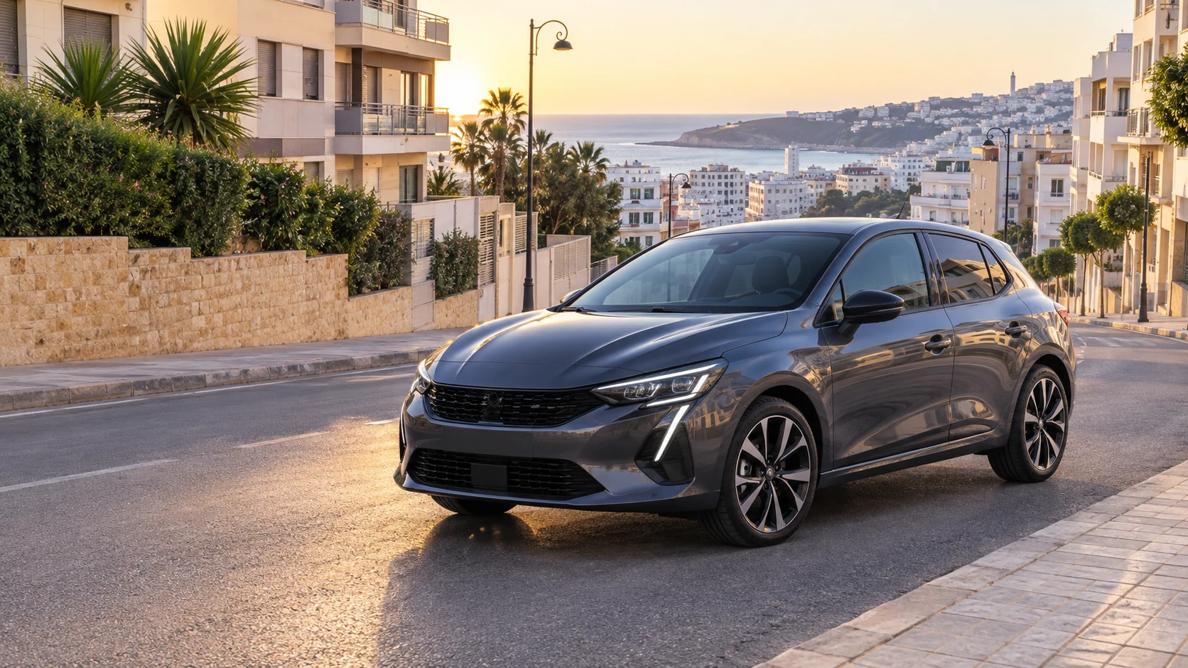 Voiture compacte de location livrée dans un secteur résidentiel de Dradeb à Tanger