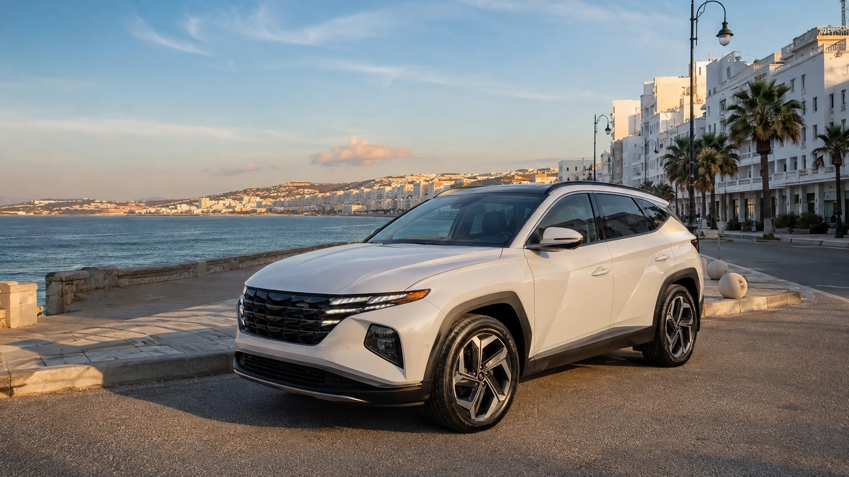 Hyundai Tucson de location dans un environnement côtier à Tanger