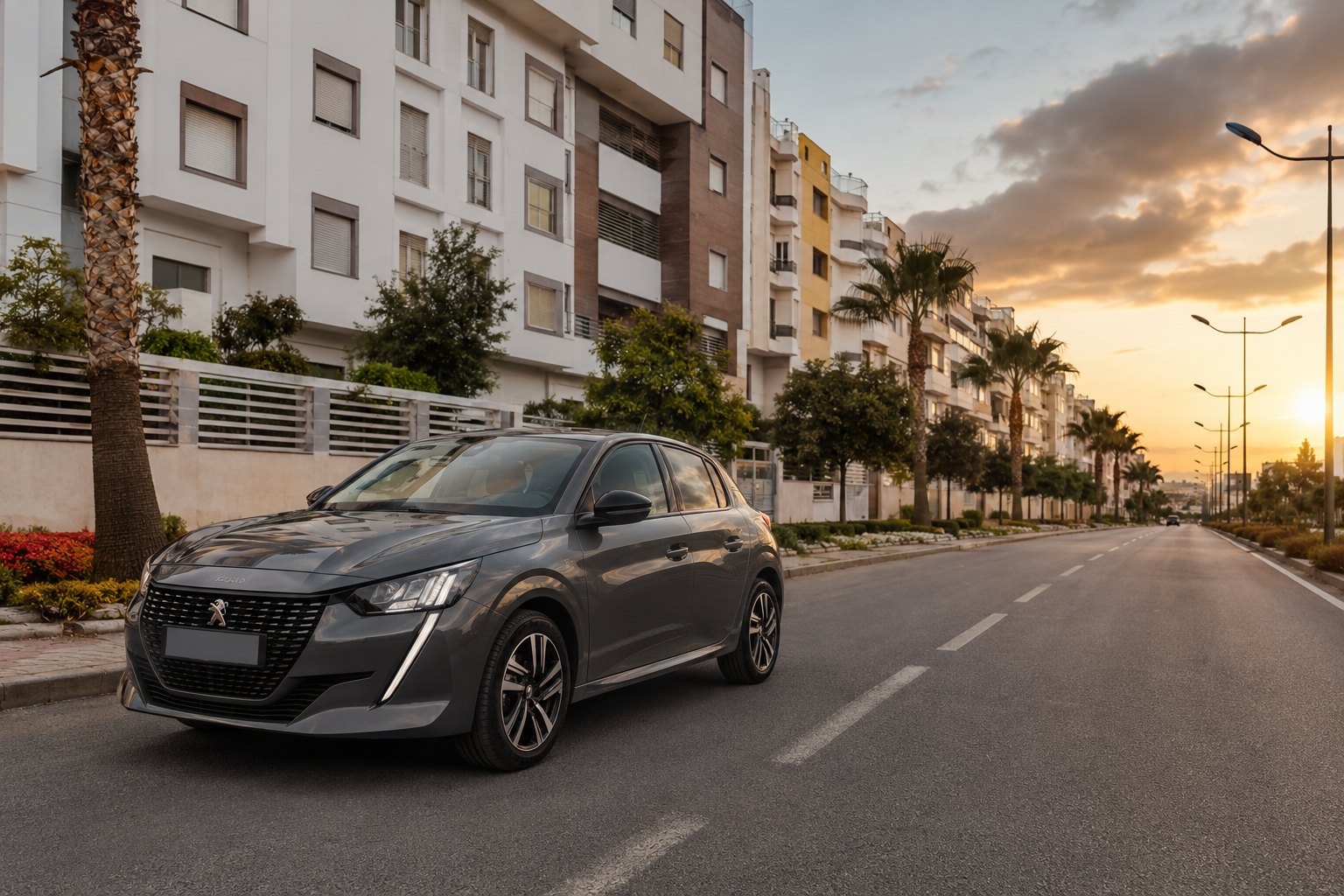 Peugeot 208 hybride de location pour les déplacements depuis Lalla Chafia à Tanger
