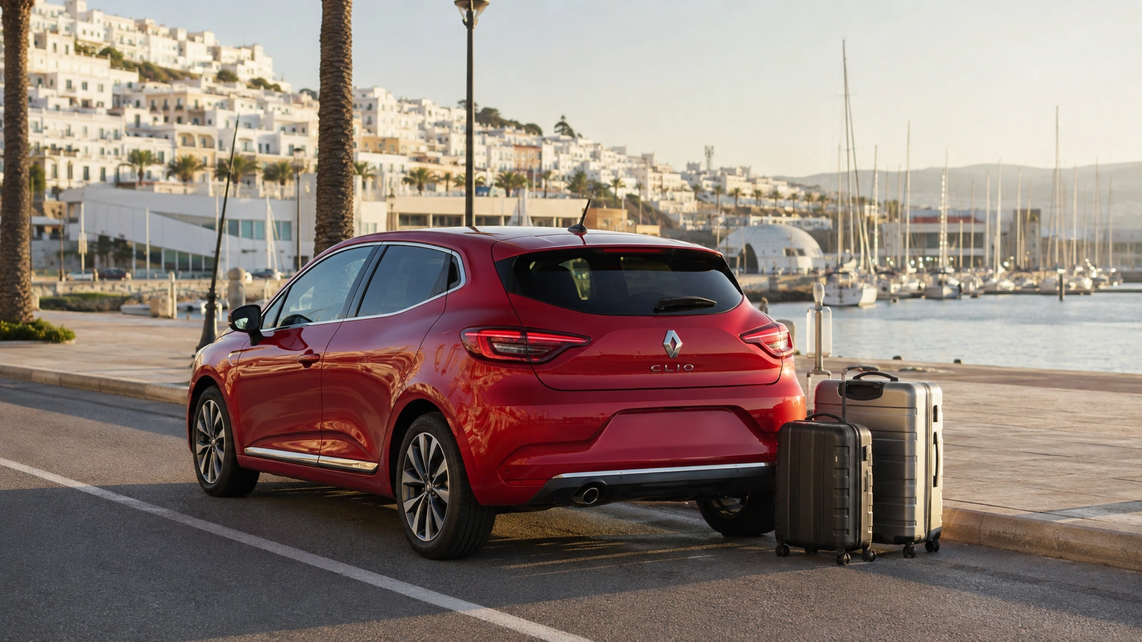 Renault Clio 5 de location avec bagages près du Port de Tanger-Ville