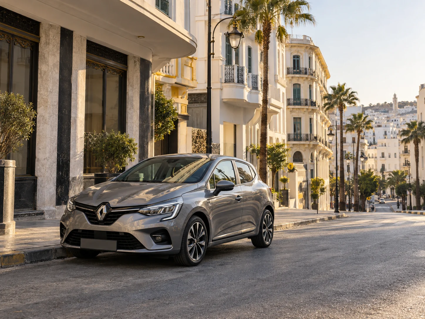 Renault Clio 5 de location rue de la Liberté dans le centre de Tanger