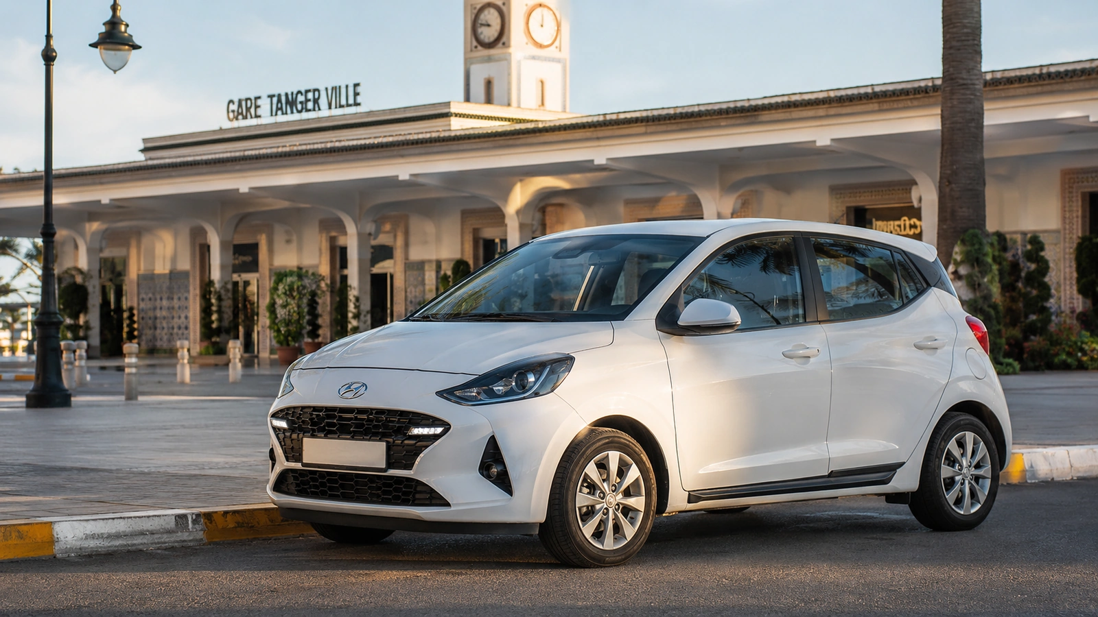 Hyundai i10 de location près de la Gare Tanger-Ville pour une récupération à Tanger