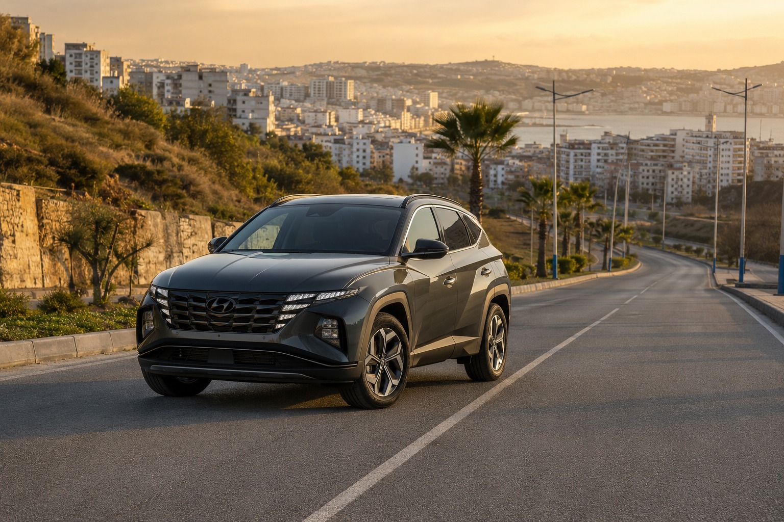 SUV de location sur une route de Tanger au départ de Sidi Hssain