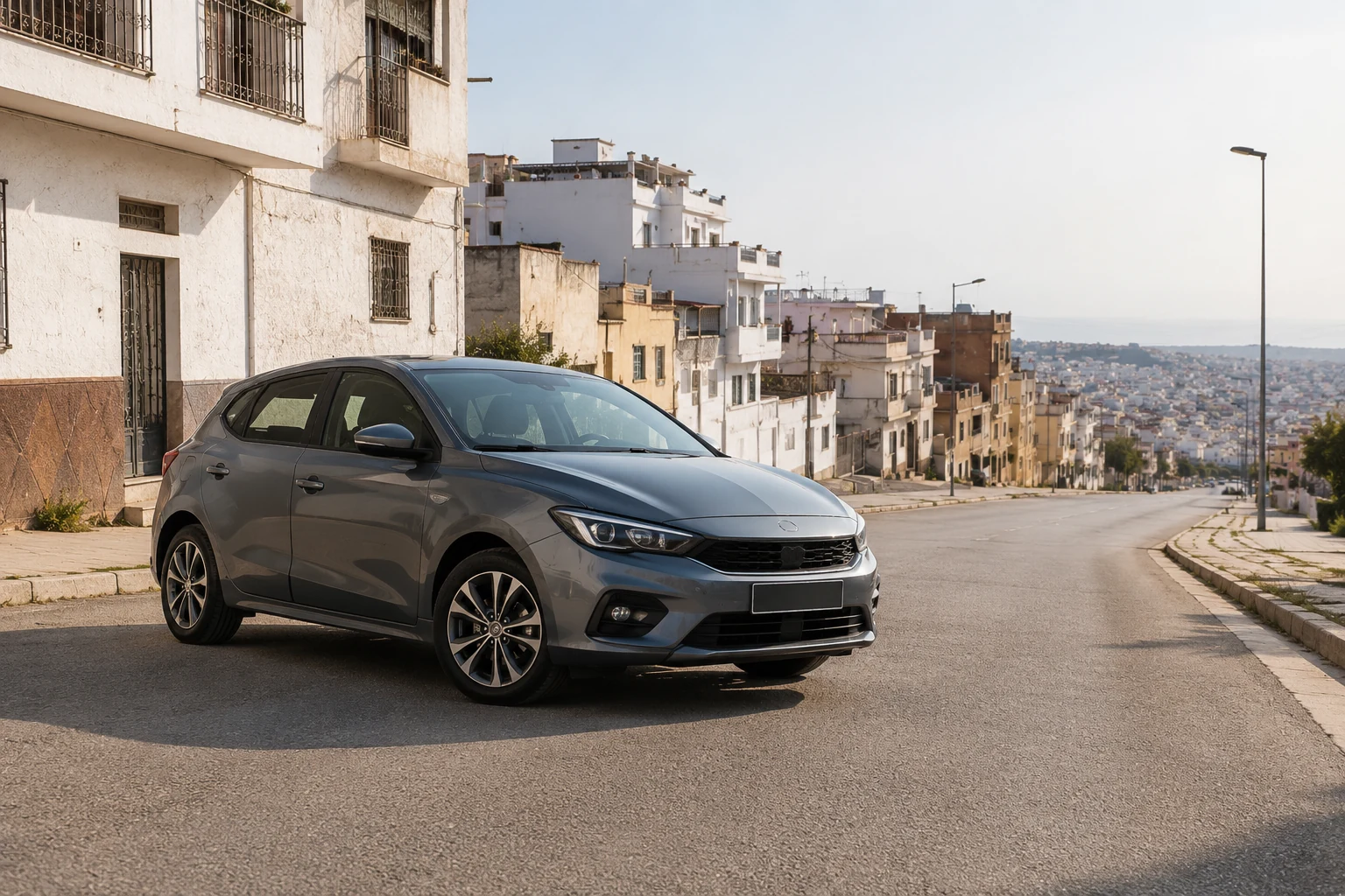 Voiture de location sur un axe urbain près de Mers Achennad à Tanger